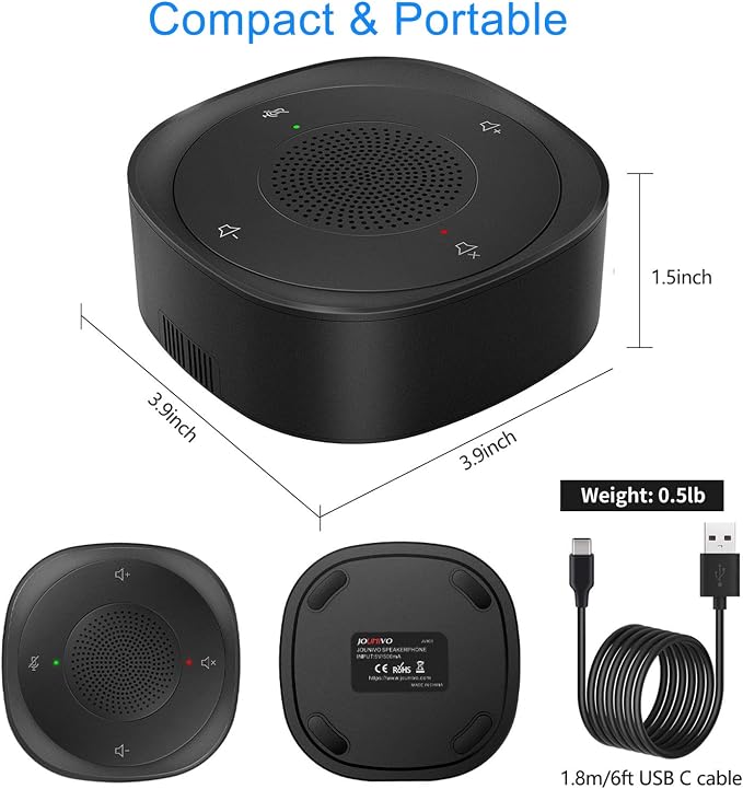 USB Speakerphone Microphone, Conference Speaker Omnidirectional Computer Mic, with 360º Voice Pickup, Touch-Sensor Buttons for Mute/unmute, Streaming, Call Speaker Skype, Webinar, Interview -(JV801)