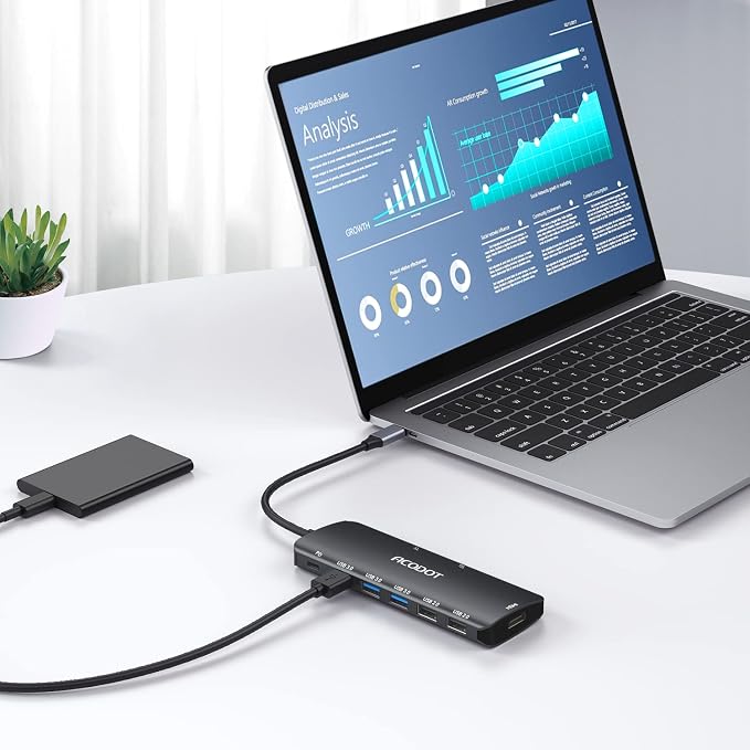 USB C Hub, 9-in-1 Multi-Port USB Adapter, 4K@60Hz HDMI, 100W Max PD, 3 USB3.0(5Gbps) + 2 USB2.0 Data Ports, SD/TF Card Reader for MacBook, iPad Pro, Dell, HP, Lenovo, Windows Laptop, Black