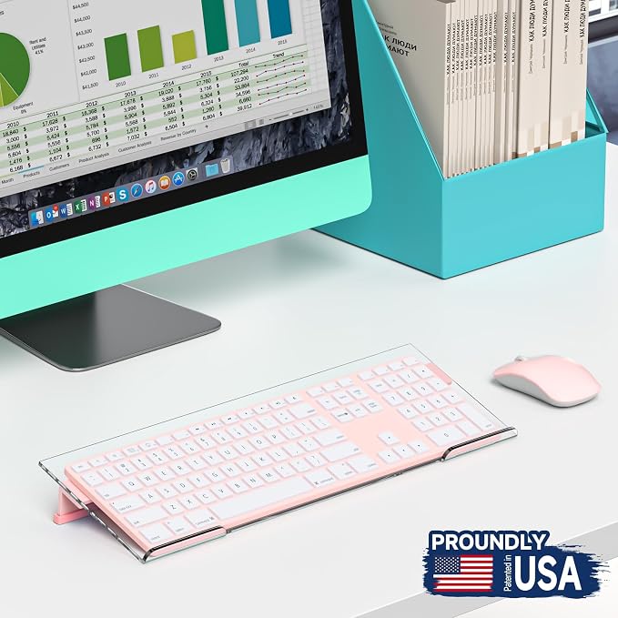 Ergonomic Computer Keyboard Stand - Adjustable Keyboard Riser Tilt Clear and Pink Acrylic Keyboard Tray Non-Slip Elevated Typing Key Board Holder Lift for Home Office Desk Accessories