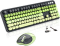 Wireless Keyboard and Mouse, MOFII 104 Round Keycaps Retro Typewriter with OTG & Brush, Full-Size Ergonomic, Ideal for Windows PC, Home, Office and College Gray Green