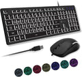 X9 Wired Keyboard and Mouse Combo - Large Print Backlit Keyboard and Mouse for Elderly, Low Vision, Visually Impaired - 7 LED Light Up Color, Lighted Large Letters for Laptop PC Computer USB