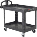 Rubbermaid Commercial Products 2-Shelf Utility/Service Cart, Small, Lipped Shelves, Ergonomic Handle, 500 lbs. Capacity, for Warehouse/Garage/Cleaning/Manufacturing