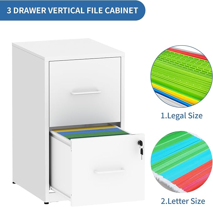 2 Drawer File Cabinet with Lock,Metal Vertical Filing Cabinets for Home Office,Heavy Duty File Storage Cabinet for Letter/Legal/A4/F4 Size File,Assembly Require (Black, Vertical 2 Drawer)