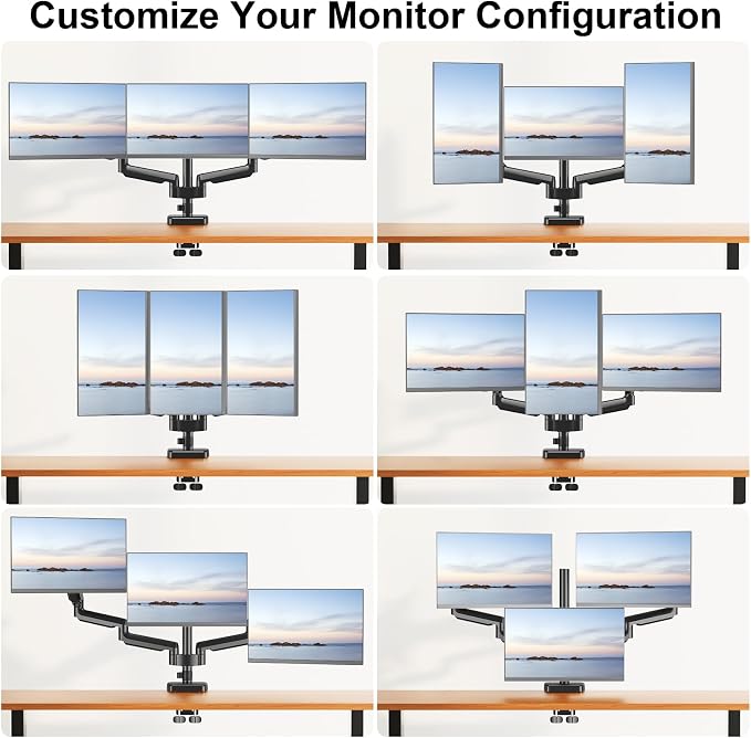 MOUNT PRO Triple Monitor Mount for 13-27 inch Screens, 3 Monitor Desk Mount, Height Adjustable Triple Display Stand, Full Motion Three Computer Arm Hold up to 17.6lbs Each, VESA 75x75, 100x100
