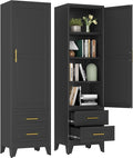 67" Tall Narrow Metal Storage Cabinet, Freestanding Pantry Organizer, Black | Slim Bathroom Cabinets with 2 Drawers & 3 Adjustable Shelves, Multi-Use Cupboard for Kitchen Office Living＆ Dining Room