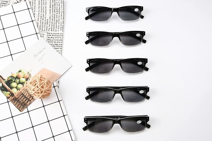 Eyekepper Vintage Reading Sunglasses for Men - 5 Pack Grey Tinted Lens Readers +2.00