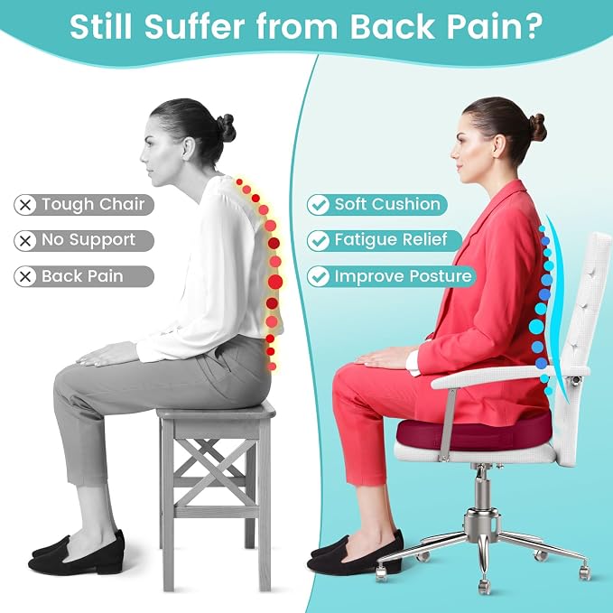 Office Chair Seat Cushion, Cooling Gel Enhanced Memory Foam Cushion for Long Sitting - Back, Sciatica, Coccyx, Tailbone Pain Relief Pillow - for Office, Gaming, Car, Wheelchair - Red, X-Large