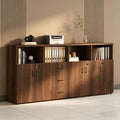 File Cabinet with Password Lock, Wood Lateral Filing Cabinet for Letter/A4 Files, 3 Drawer with Door, Printer Stand with Open Shelves for Home Office