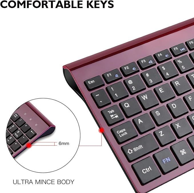 cimetech Wireless Keyboard and Mouse Combo, Compact Silent Ergonomic Scissor Switch Keyboard and Optical Mouse Set, 2.4G Lag-Free Cordless Keyboard Mice for Computer, Mac, Laptop, PC, Windows - Red
