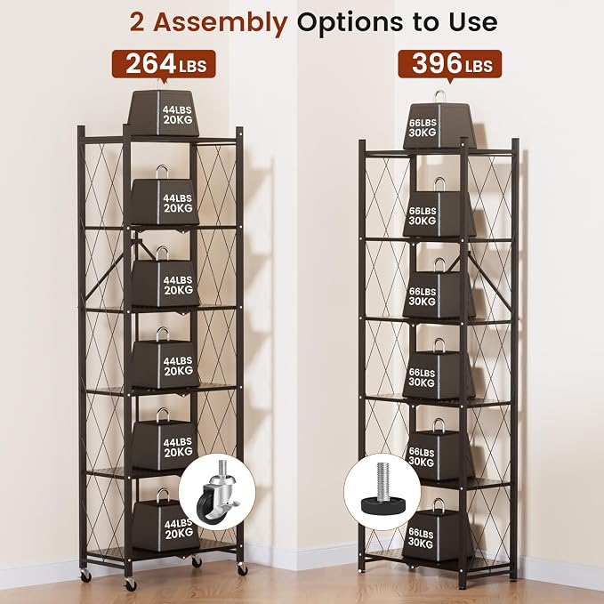 ALANNG 73.6 Inch Folding Bookshelf, 6 Tier Metal Bookcase and Bookshelves, Tall Shelves for Living Room Office Bedroom, Heavy Duty Book Shelve Free Standing Open (Black, 3PACK)