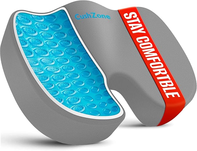 Office Chair Seat Cushion, Cooling Gel Enhanced Memory Foam Cushion for Long Sitting - Back, Sciatica, Coccyx, Tailbone Pain Relief Pillow - for Office, Gaming, Car, Wheelchair - Light Grey, Large