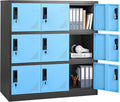 VEVOR 9 Doors Metal Locker for Employees, Steel Locking Storage Cabinet with Card Slot and Ventilation, 2 Keys for Each Door, Employee Lockers for Office, School, Gym, Home, Easy Assembly, Blue&Black