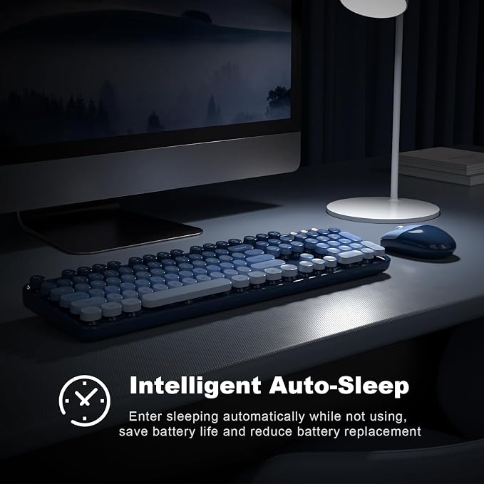 Dilter Wireless Keyboard Mouse Combo, Retro Typewriter Full-Size Keyboard with Round Keycaps, 2 in 1 USB Connected Mouse for Windows PC, Laptop, Computer, Desktop, Home and Office Use