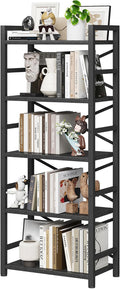 Homeiju Organization and Storage,Tall Bookcase with Shelves, Wood and Metal Book Shelf Storage Organizer, Industrial Display Standing Shelf Unit for Bedroom, Living Room, Black