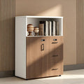 File Cabinet with Password Lock, Wood Lateral Filing Cabinet for Letter/A4 Files, 3 Drawer with Door, Printer Stand with Open Shelves for Home Office