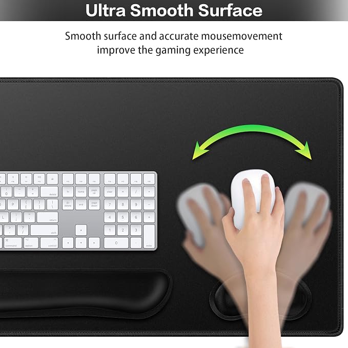 Mouse Pad Black, Mouse Pad with Wrist Rest, 4-in-1 Large Mousepad+Keyboard Wrist Rest+Mouse Pad Wrist Support+Cup Pad Set,Ergonomic Anti-Slip,Memory Foam Desk Mat for Home Office Gaming(35.4×15.7in)