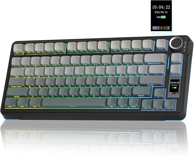 AULA S75 PRO Wireless Mechanical Keyboard with Screen&Knob, Tri-Mode Hot Swappable Gaming Keyboard 75%, Pre-lubed Switches, RGB Backlit, Side Printed PBT Keycaps, Creamy Sounding Computer Keyboards