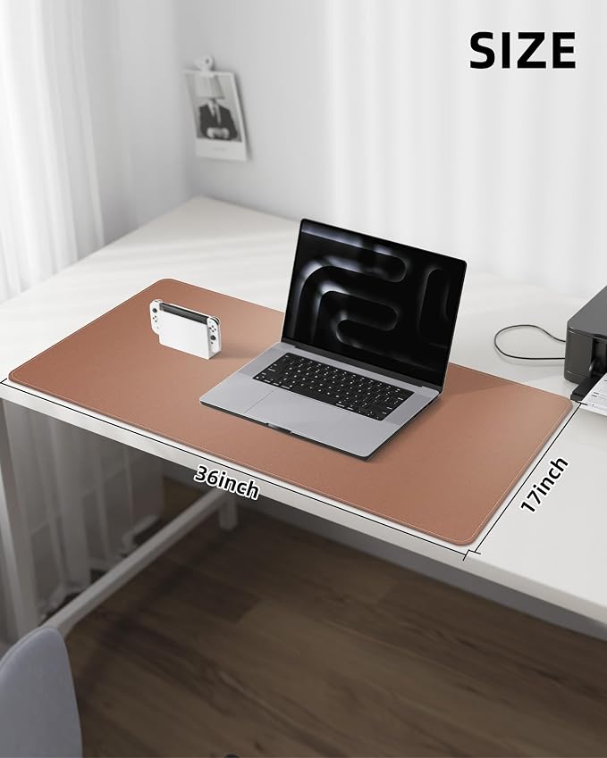 Leather Desk Pad Protector,Desk Mat,Large Mouse Pad, Non-Slip Desk Pad, Waterproof PU Leather Desk Blotter Mat, Desk Cover for Office and Home (Gold, 36" x 17")