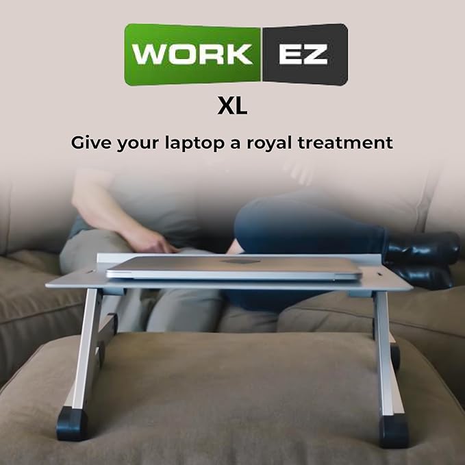 Uncaged Ergonomics WorkEZ Adjustable Laptop Stand for Desk, Laptop Stand Adjustable Height, Foldable Aluminum Cooling Computer Holder & Riser for Desk Bed, Black, XL