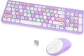 Wireless Keyboard and Mouse Combo, Retro Typewriter Keyboard with Round Keycaps, 2.4GHz USB Cute Wireless Keyboard Mouse for Computer, Desktop, Laptop (Purple Colorful)