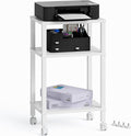 3-Tier Printer Stand with Storage, Mobile Printer Cart with Rolling Casters and Adjustable Feet, Under Desk Storage Shelf for Home Office,Small Printers, White, 15.7" x 11.8" x 25.9"