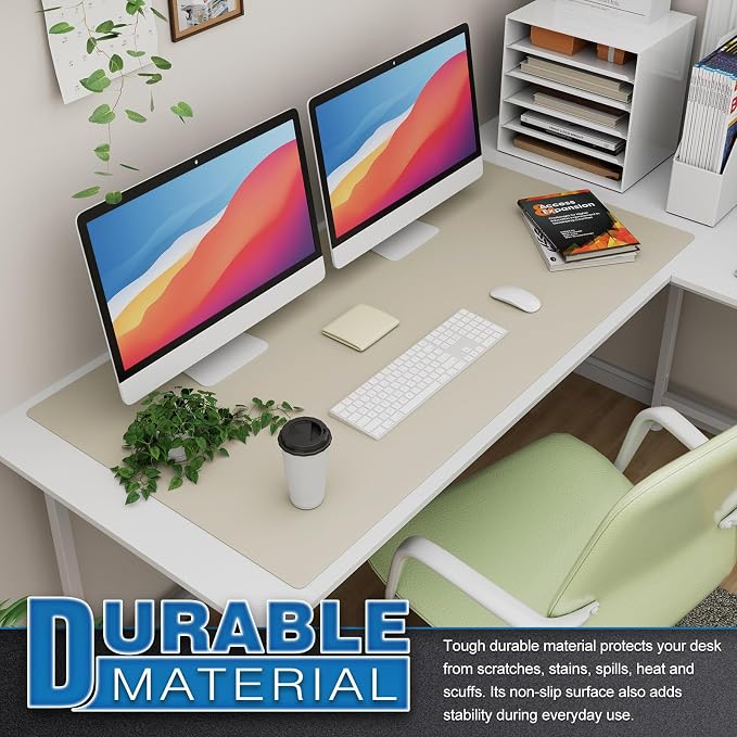 K KNODEL Large Office Leather Desk Mat, Mouse and Keyboard Pad, Computer and Laptop Mat, Desktop Protector and Cover, Writing Pad and Blotter (47.2"x23.6", Ivory Cream)