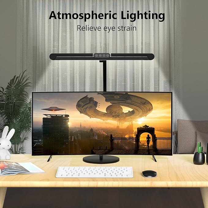 Micomlan Architect Desk Lamp with Remote Control, Adjustable Led Desk Light for Home Office with Base, 24W Bright Auto Dimming Table Light Rotatable Office Lamp with Swing Arm for Computer Cafting