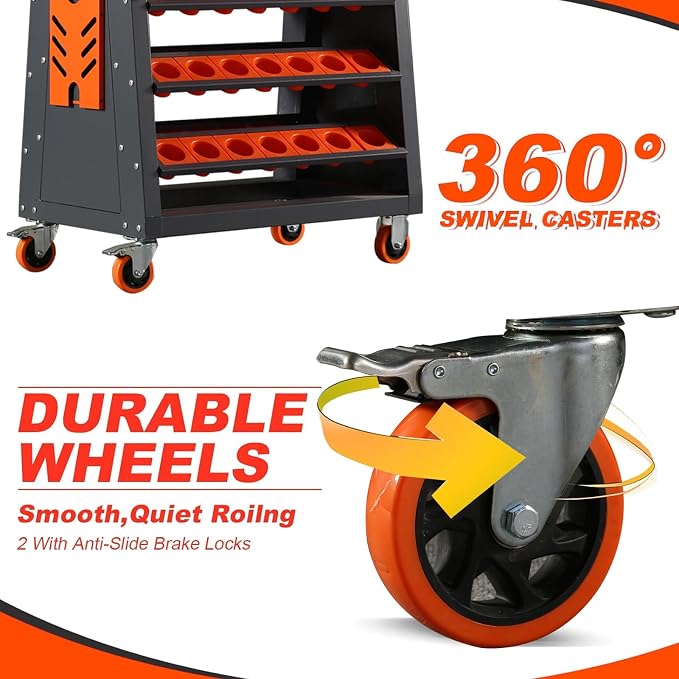 HSK63 CNC Tool Cart-100 Cap, 5-Tier CNC Rolling Carts with Wheels，40 Taper Tool Holder, CNC Mobile Tool Holder, CNC Tool Organizer, CAT 40 Tool Holder Set for StorehouseFactory Garage