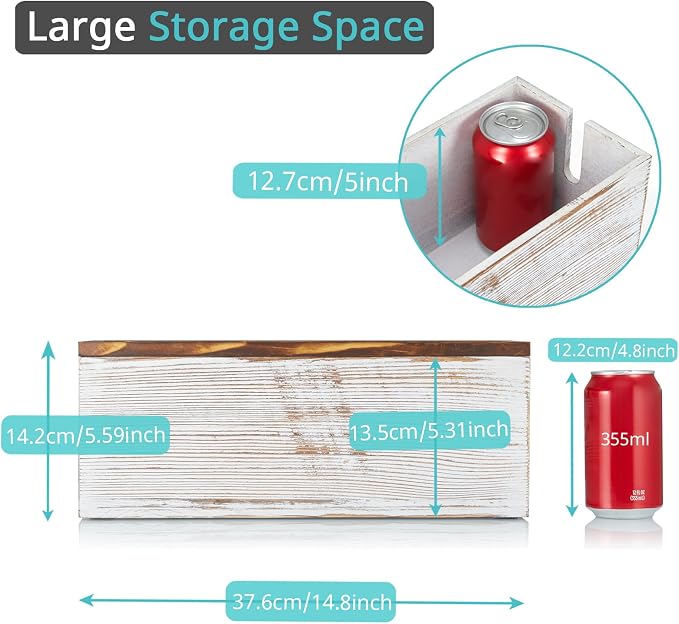 Large Cable Management Box, White Washed Wood Cord Organizer Box for Desk, Floor, Office to Hide Extension Cords Power Stripes Surge Protectors Chargers Wires