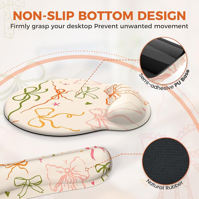 iCasso Desk Pad Mat, Large Mouse Pad and Keyboard Wrist Rest Set, Desk Protector Mat,4in1 Ergonomic Carpal Tunnel Keyboard Pad with Wrist Support for Desktop Home Office Computer (Colorful Ribbon)