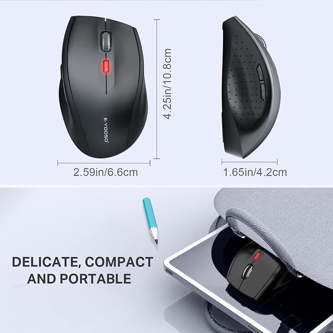 E-YOOSO Bluetooth Wireless Mouse for Laptop, Portable Optical Computer Mouse, 6 Buttons, Cordless 2.4GHz with USB Receiver, 5-Level 4800 DPI, 18 Months Battery Life, for PC, Chromebook, Windows, Mac