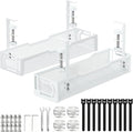 2Pack Under Desk Cable Management Tray, No Drill Mesh Desk Cable Tray, Wire Management Tray Cable Management Rack, Wire Organizer and Cable Management Box (White)