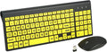 Full Size Large Print 2.4g Wireless Keyboard and Mouse with Oversized Print for Visually Impaired Low Vision Individuals (Yellow)