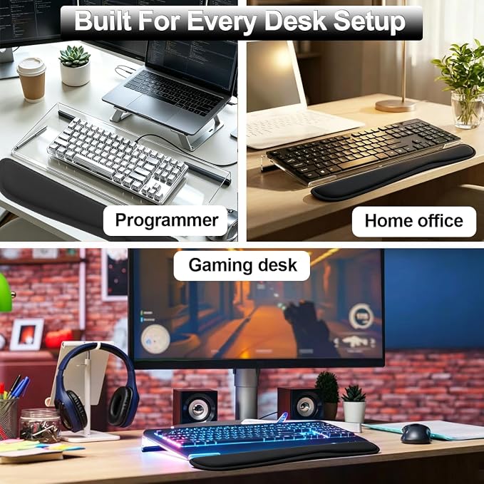 Keyboard Stand for Desk, 17 Inch Clear Ergonomic Keyboard Riser with Wrist Rest, Anti-Slip Silicone Strips, Sturdy Computer Keyboard Lift for Office Home Gaming Typing