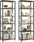 Furologee 6 Tier Book Shelf Set of 2, Tall Wide Bookshelf, Industrial Open Bookcase, Display Shelves Storage Organizer, Shelving Unit for Living Room, Home Office, Bedroom, Rustic Brown