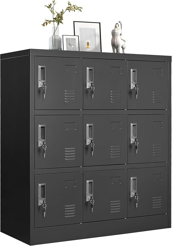 Metal Lockers for Employees, Storage Employee Locker, 72" Storage Lockers with Shelves Steel Cabinet for Home (Black, 9 Door)