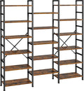 SUPERJARE Triple Bookshelf, Bookcase with 17 Open Display Shelves, Wide Book Shelf Book Case for Home & Office, 6 Tier, Brown, ABC003Z