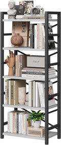 Homeiju Organization and Storage, 5 Tier Bookshelf, Tall Bookcase with Shelves, Wood and Metal Book Shelf Storage Organizer, Industrial Display Standing Shelf Unit for Bedroom, White