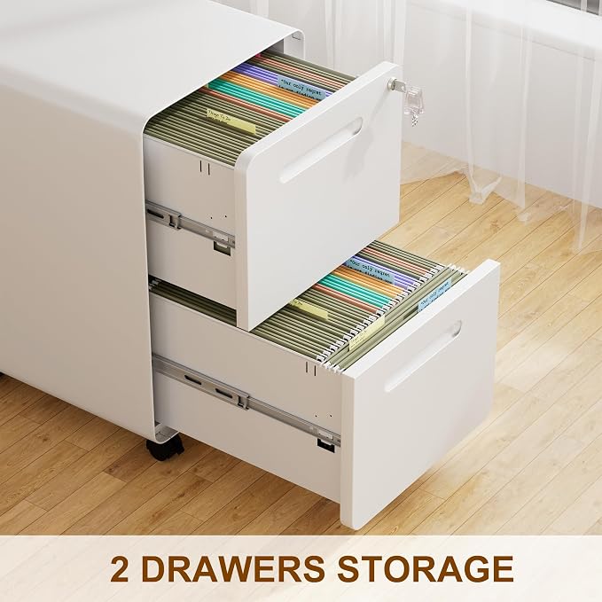 2 Drawer File Cabinet with Lock and 4 Keys, Mobile Metal Filing Cabinet, File Cabinets for Home Office, Under Desk, Pre-Assembly, File Drawer, Letter/Legal/A4 Hanging File Folders