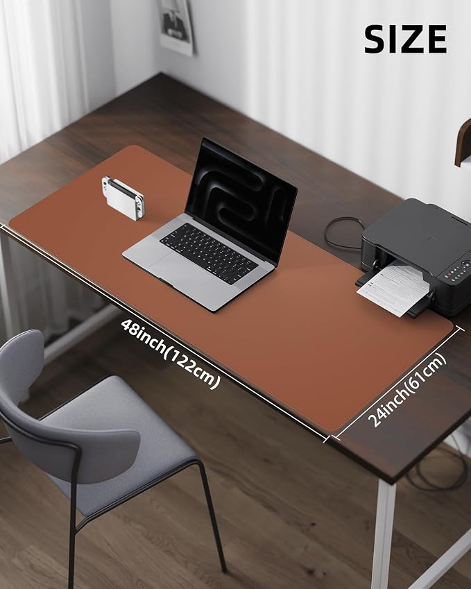 Large Leather Desk Mat - 48"x24" Office Desk Protector, Non-Slip PU Leather Mouse Pad, Waterproof Writing Pad for Office and Home (Brown)