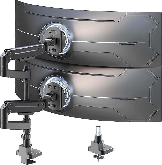 Dual Monitor-Arm Heavy-Duty for 17-49-inch Screens - Premium Vertical Stacked Dual Monitor Arm Desk Mount for Ultrawide Screens up to 44lbs, Fully Adjustability, VESA 75/100 mm, Black