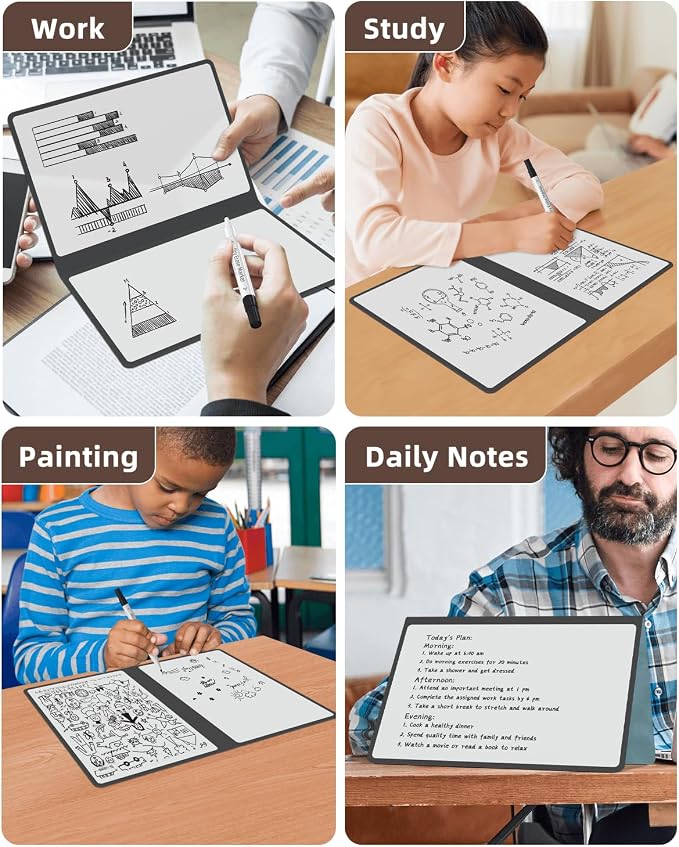 Mehaving Portable Small White Board Dry Erase Board, Reusable 9.5 * 6.6in Notebook Memo, Office Home Supplies Desk Accessories MH760 (Black)