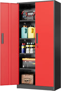 INTERGREAT Storage Cabinet with Doors and Shelves, Metal Garage Storage Cabinets with Lock, Black Lockable Steel Supply Cabinet for Home Office, Warehouse (Black Red)