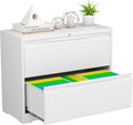 2 Drawer Lateral File Cabinet with Lock,Metal File Cabinets for Home Office,Locking Filing Cabinet for Letters/Legal/A4 Size, Assembly Required,White Widen