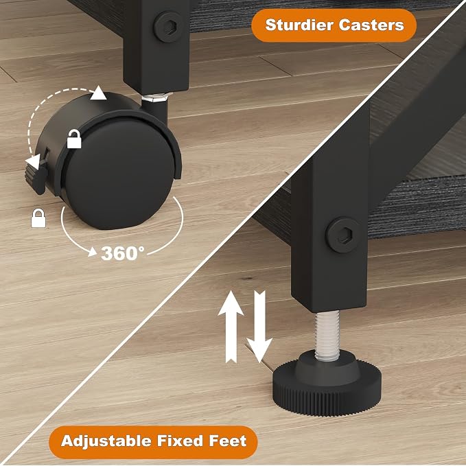 EasyCom 23.6" x 15.7" Under Desk Printer Stand with Storage Drawer, 2-Tier Shelf Desktop Printer Table for Desk with Wheels, Large Rolling Cart for Home Office Fits 3D Printer Scanner Black