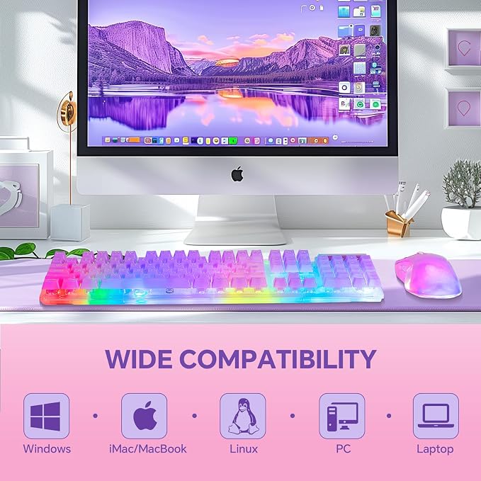 CHONCHOW LED Gaming Keyboad and Mouse Combo, Transparent RGB Rainbow Backlit Keyboard, 104 Keys Anti-ghosting USB Wired Silent Keyboard, 7 Color RGB Gaming Mouse for PC Laptop Xbox PS4 Gamers and Work
