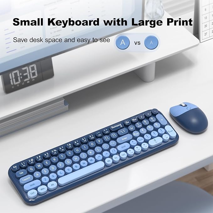 MOFII Wireless Keyboard and Mouse Combo, Compact Small Keyboard with Large Print, 2.4GHz Retro Typewriter Keyboard, Quiet Click Mouse for PC, Laptop, Desktop, Windows (Sea Blue Gradient)