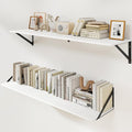 Heimlove White Deep Floating Shelves for Wall, 40W x 8D Wood Wall Shelves Set of 2, Wide Floating Bookshelf for Living Room, Kitchen, Office, Bedroom and Decor Storage, with Black Bracket - White