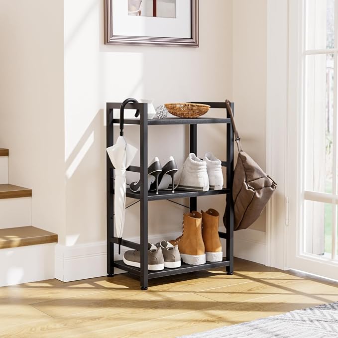 NUMENN 3 Tier Slim Bookshelf, Bookcase Shelf Storage Organizer, Modern Book Shelf for Bedroom, Living Room and Home Office, Black