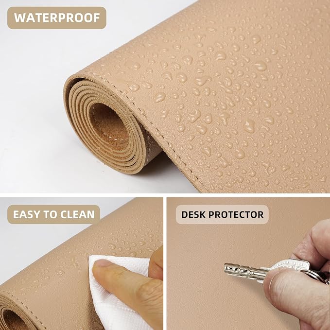 Desk Mat,47.2" x 17" Leather Desk mat,Double-Sided Desk Pad,Desk matt for Desktop,Large Mouse Pad,Office Desk mat,Waterproof Desk Blotter pad for Office&Home(Dark Apricot)